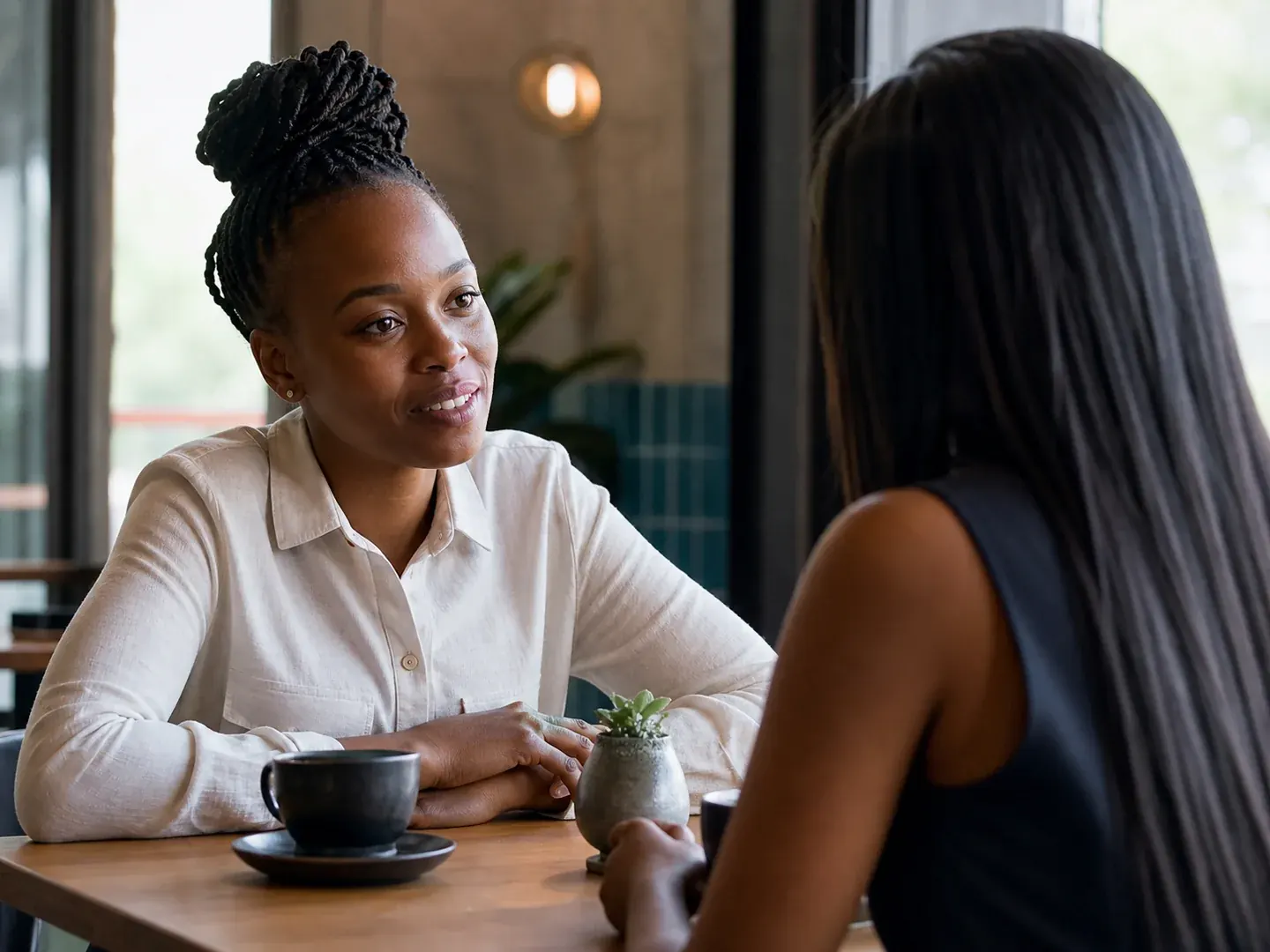 Two women sharing a supportive conversation