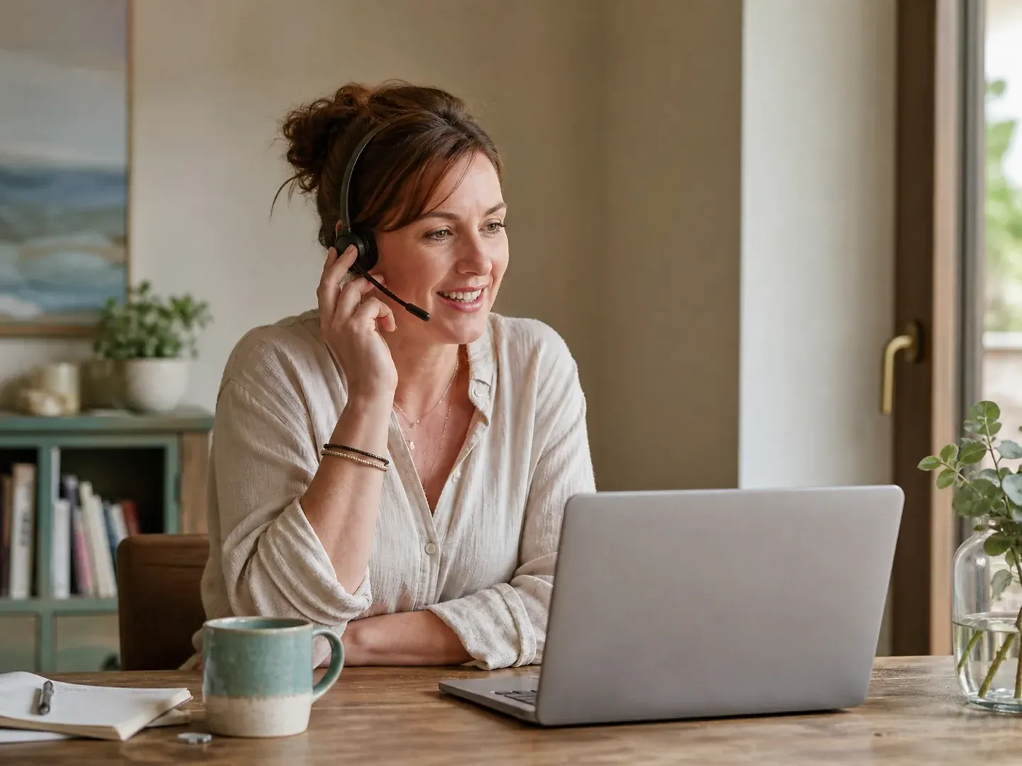 Support adviser ready to help at her laptop