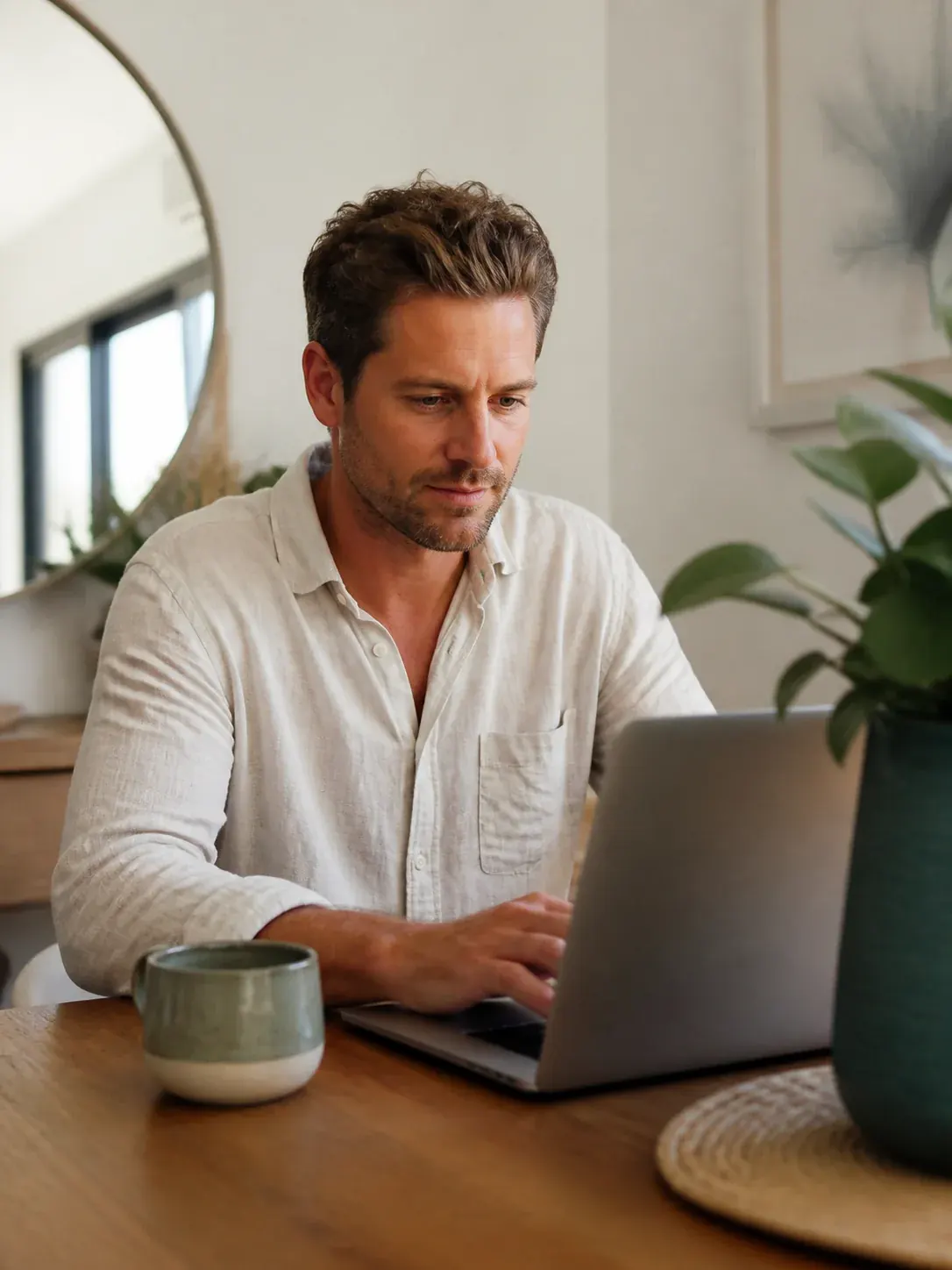 Man using a laptop in a calm private setting